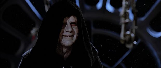 Scene from Star Wars showing Imperator Palpatine laughing
