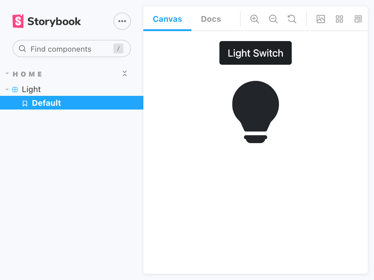 Screenshot of Light component in Storybook after removing the light status text